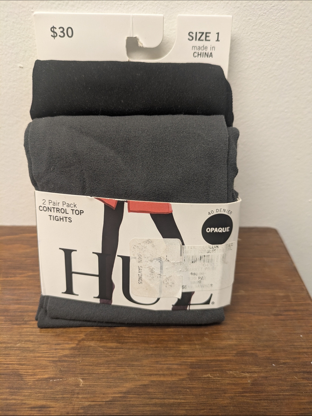 S/M Size 1 Hue 2-Pack Control Top Tights - Opaque Black & Charcoal